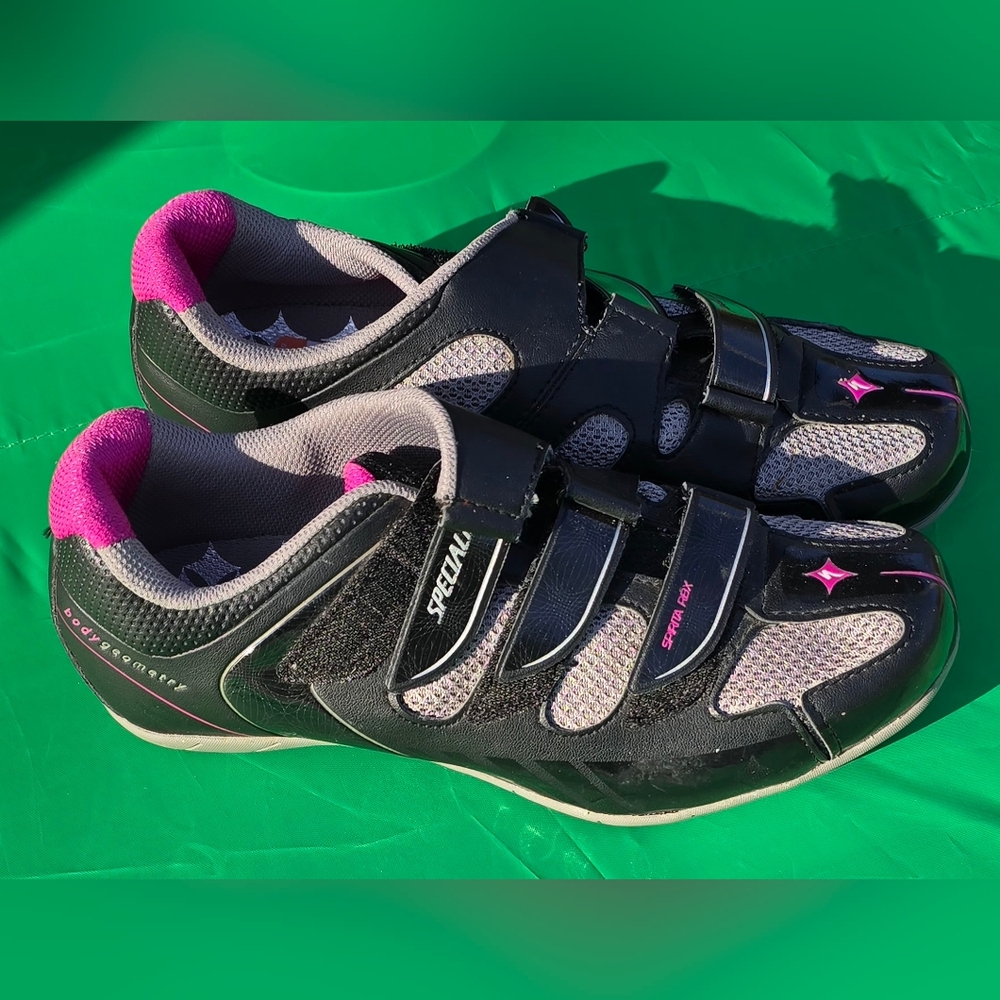 Specialized Black and Pink Bicycle  Shoes with Velcro Straps and Rigid Sole